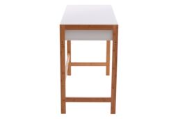 Orsina White 1 Drawer Desk, Durable Computer Desk with Natural Wood Legs, Study Table Bedside Desk for Home - thumbnail 3