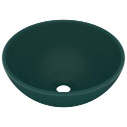 Berkfield Home Luxury Bathroom Basin Round Matt Dark Green 32.5x14 cm Ceramic - thumbnail 3