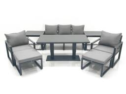 Fimous Outdoor Aluminium Garden Furniture Set w/ Adjustable Rising Lifting Dining Table 3 Seater Sofa 2 Chair 2 Big Footstools 2 Side Tables Dark Grey - thumbnail 1