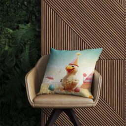 Warren Reed - Designer Funky Chicken On A Beach Holiday Outdoor Cushion in Yellow - Size: 60 cm x 60 cm - thumbnail 2