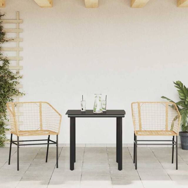 Berkfield Home Beautiful 3 Piece Garden Dining Set Brown Poly Rattan Glass - image 1