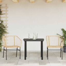 Berkfield Home Beautiful 3 Piece Garden Dining Set Brown Poly Rattan Glass - thumbnail 1