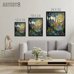 "Artery8 Village Through Sherwood Forest Folk Art Framed Canvas Wall Art Print - Size: W12"" x H16""" - thumbnail 4