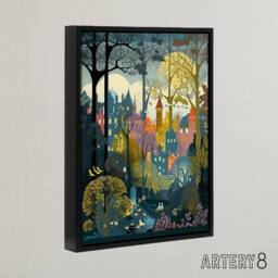 "Artery8 Village Through Sherwood Forest Folk Art Framed Canvas Wall Art Print - Size: W12"" x H16""" - thumbnail 2