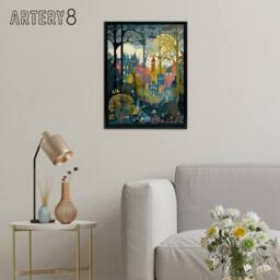 "Artery8 Village Through Sherwood Forest Folk Art Framed Canvas Wall Art Print - Size: W12"" x H16""" - thumbnail 3