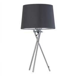 First Choice Lighting Tripod - Chrome Lamp with Grey & Silver Fabric Shade - thumbnail 1