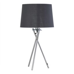 First Choice Lighting Tripod - Chrome Lamp with Grey & Silver Fabric Shade - thumbnail 2