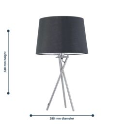 First Choice Lighting Tripod - Chrome Lamp with Grey & Silver Fabric Shade - thumbnail 9