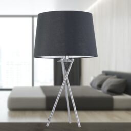 First Choice Lighting Tripod - Chrome Lamp with Grey & Silver Fabric Shade - thumbnail 7