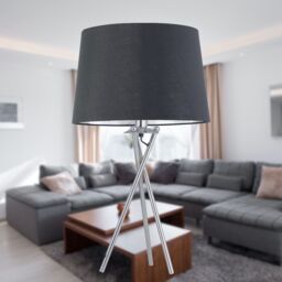 First Choice Lighting Tripod - Chrome Lamp with Grey & Silver Fabric Shade - thumbnail 8