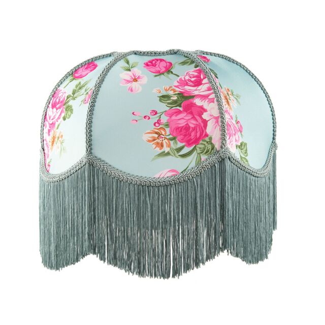 Happy Homewares Duck Egg & Pink Rose Victorian Lamp Shade with Embroidered Trims in Duck Egg Blue - Size: 14 inches - image 1