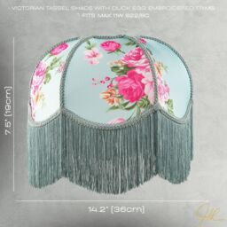 Happy Homewares Duck Egg & Pink Rose Victorian Lamp Shade with Embroidered Trims in Duck Egg Blue - Size: 14 inches - thumbnail 7