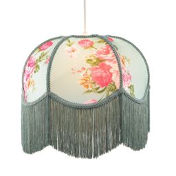 Happy Homewares Duck Egg & Pink Rose Victorian Lamp Shade with Embroidered Trims in Duck Egg Blue - Size: 14 inches - thumbnail 2