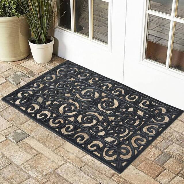 EONLION Large Rubber Entrance Doormat in Black - Size: 100 cm x 100 cm - image 1