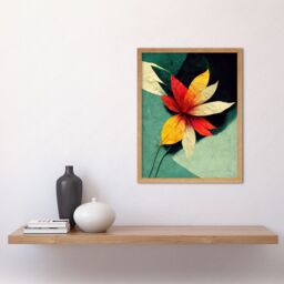 "Artery8 Wall Art Print Abstract Flowers Teal Red Yellow Art Framed in Light Oak - Size: W12"" x H16""" - thumbnail 2