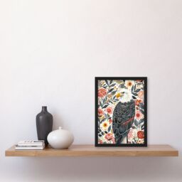 "Artery8 American Bald Eagle Floral Watercolour Portrait Framed Wall Art - Size: W12"" x H16""" - thumbnail 4