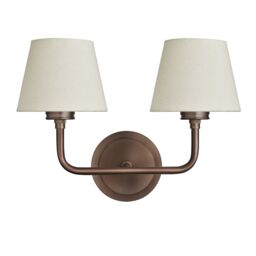 Industville Albany Double Wall Light - Natural Cotton Shades in Bronze - Size: Small