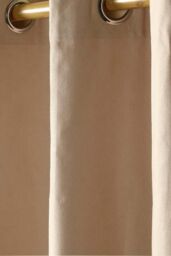 Homescapes Plain Cotton Ready Made Eyelet Curtain Pair in Beige - Size: 140 cm width x 183 cm drop - thumbnail 2