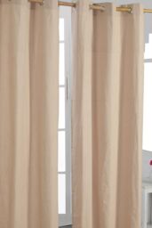 Homescapes Plain Cotton Ready Made Eyelet Curtain Pair in Beige - Size: 140 cm width x 183 cm drop - thumbnail 1