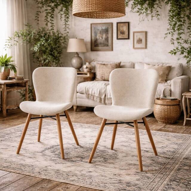 Wyld Haus Set of 2 Beige Bouclé Dining Chairs with Oiled Oak Legs - image 1