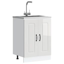 Berkfield Home Sink Base Cabinet Kalmar High Gloss White 60x46x81.5 cm Engineered Wood - thumbnail 1