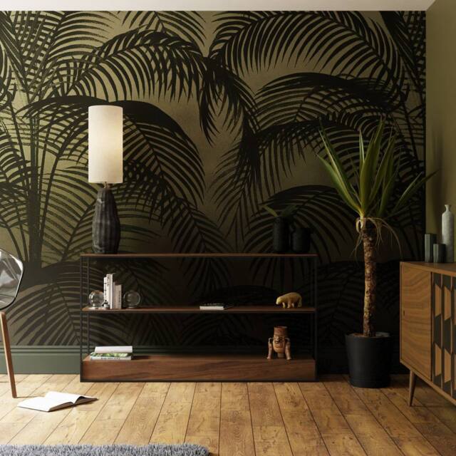 Superfresco Easy Palm Silhouette Sage Print To Order 3m x 2.8m Mural in Green - image 1