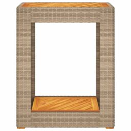 Berkfield Home Garden Side Table with Wooden Top Beige 60x40x75 cm Poly Rattan - Size: 60 x 40 x 75 cm - thumbnail 6
