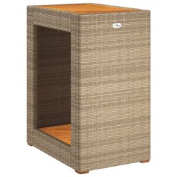 Berkfield Home Garden Side Table with Wooden Top Beige 60x40x75 cm Poly Rattan - Size: 60 x 40 x 75 cm - thumbnail 7