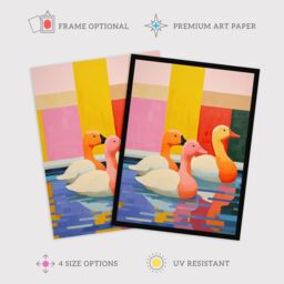 Wee Blue Coo Wall Art Print Chameleon Ducks Swimming Vibrant Geometric Pattern Oil Painting Art Framed - Size: A4 - thumbnail 2