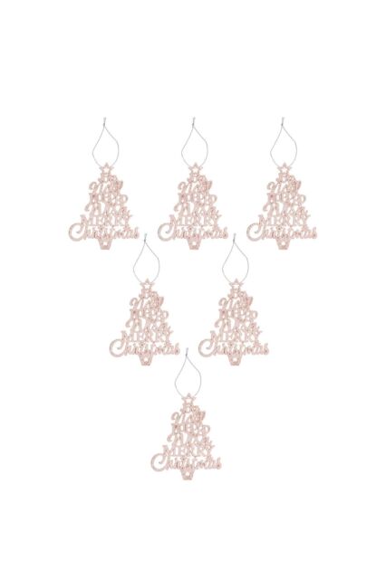 VFM e-Store Christmas Tree Decoration Hanging Glitter Trees 6 Champagne in Ivory - image 1