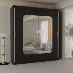 Sliding Wardrobes 4U Merikan Sliding Double Mirror Door Wardrobe 120cm X 217cm in Black - Size: 120 cm X 217 cm - thumbnail 1