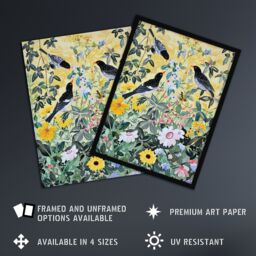 "Artery8 Birds in Blooming Spring Wildflower Field Wall Art Print in Yellow - Size: W24"" x H32""" - thumbnail 2