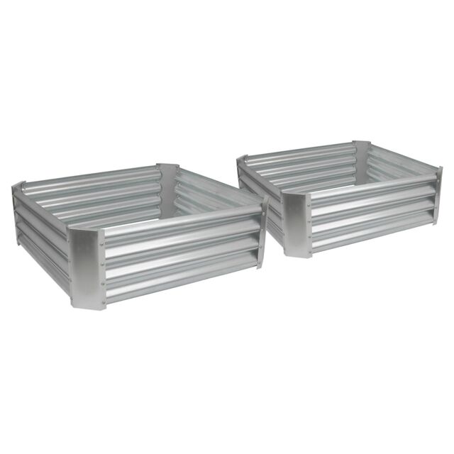 Harbour Housewares Raised Garden Beds - 2x Square Bottomless Galvanised Steel Planter 90 x 90cm in Silver - Size: 90 x 90 cm - image 1