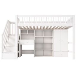 Matteo White Kids Single Loft Bed with Desk, Storage Stairs - thumbnail 7