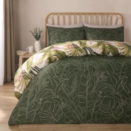 OHS Tropical Duvet Cover Set Leaves Reversible Soft Bedding Quilt in Green - Size: Super King - thumbnail 4