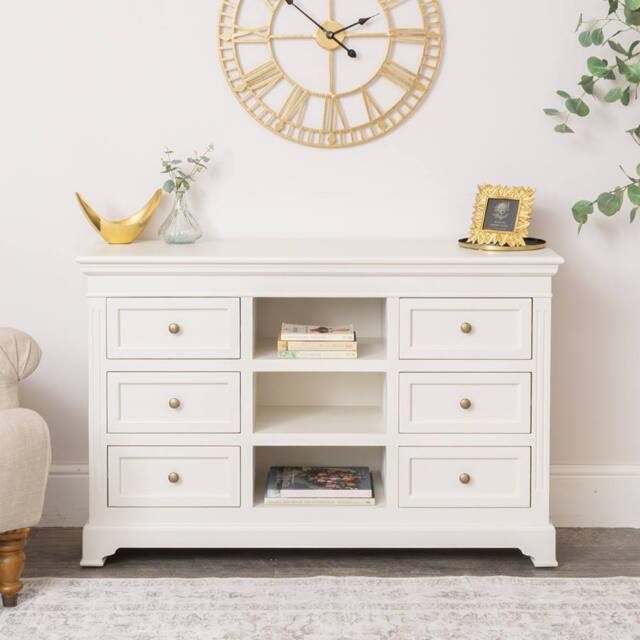Melody Maison Large Ivory Wooden Sideboard Cabinet - Daventry Ivory Range - image 1