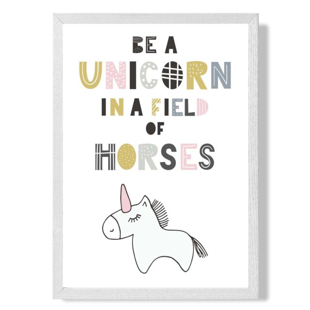 ARTZE Cute Be a Unicorn Scandi Animal Framed Print SIZE: A2 with White Frame in Pink - Size: A4 - image 1