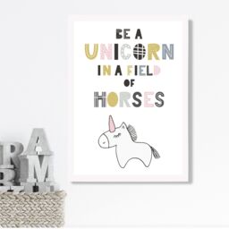 ARTZE Cute Be a Unicorn Scandi Animal Framed Print SIZE: A2 with White Frame in Pink - Size: A4 - thumbnail 2