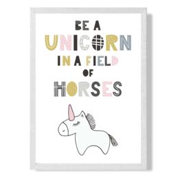 ARTZE Cute Be a Unicorn Scandi Animal Framed Print SIZE: A2 with White Frame in Pink - Size: A4 - thumbnail 1