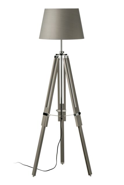 Orsina Adjustable Floor Lamp with Chrome Accents, Natural Grey Wooden Tripod Legs, Contemporary Fabric Shade - image 1