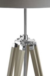 Orsina Adjustable Floor Lamp with Chrome Accents, Natural Grey Wooden Tripod Legs, Contemporary Fabric Shade - thumbnail 2