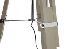 Orsina Adjustable Floor Lamp with Chrome Accents, Natural Grey Wooden Tripod Legs, Contemporary Fabric Shade - thumbnail 3
