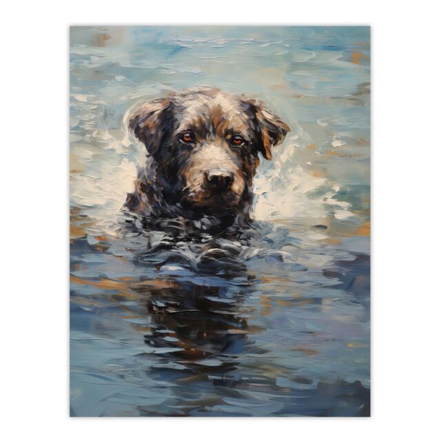 "Artery8 Labrador Retriever Swimming Claude Monet Style Dog Oil Painting Extra Large XL Unframed Wall Art Poster Print - Size: W24"" x H32""" - image 1