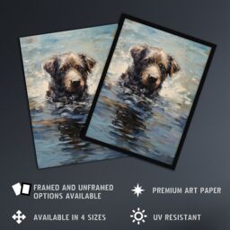 "Artery8 Labrador Retriever Swimming Claude Monet Style Dog Oil Painting Extra Large XL Unframed Wall Art Poster Print - Size: W24"" x H32""" - thumbnail 2