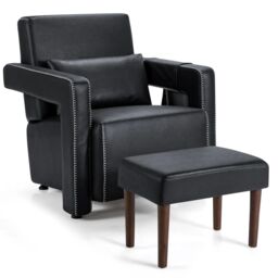 Costway Modern Accent Sofa Chair w/ Ottoman Upholstered leisure Armchair Living Room in Black - thumbnail 5