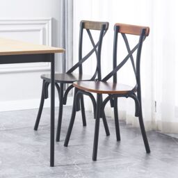 Nordlys Set of 2 Industrial Metal Wood Dining Chairs in Brown - thumbnail 2