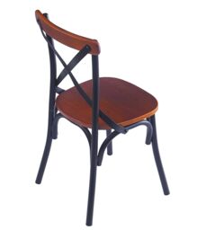 Nordlys Set of 2 Industrial Metal Wood Dining Chairs in Brown - thumbnail 3