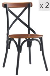 Nordlys Set of 2 Industrial Metal Wood Dining Chairs in Brown - thumbnail 1