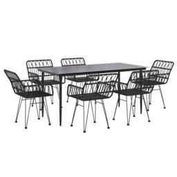 Berkfield Home Beautiful 7 Piece Garden Dining Set Black Poly Rattan - thumbnail 1