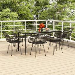 Berkfield Home Beautiful 7 Piece Garden Dining Set Black Poly Rattan - thumbnail 2